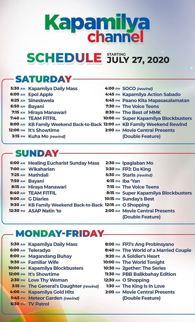 kapamilya channel schedule